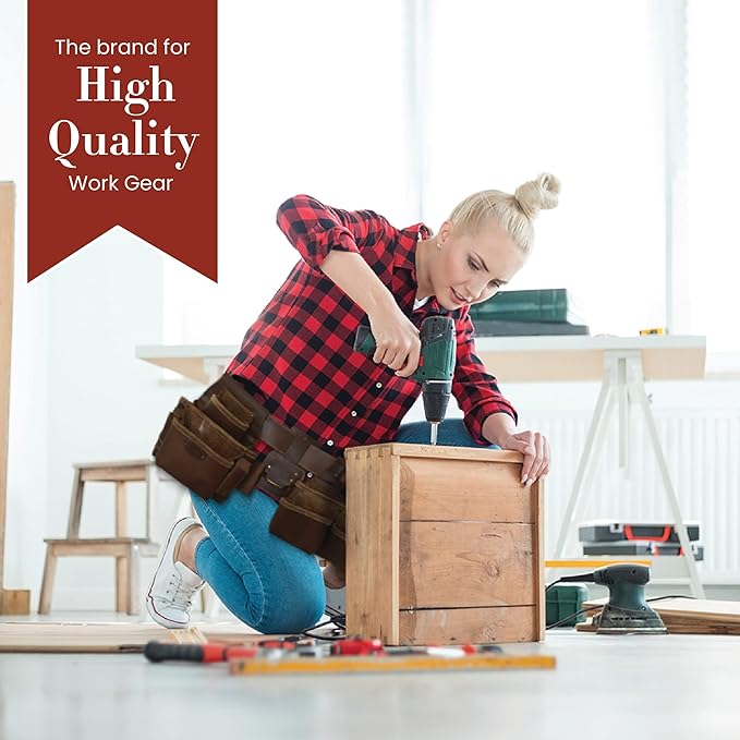 Style n Craft Leather Framer's Tool Belt Combo - 4 Piece Set for Men - Full-Grain Leather with 17 Pockets, Tape Holder & Hammer Loop - Heavy Duty Nylon Stitch - Ideal Carpenter's Tool Belt