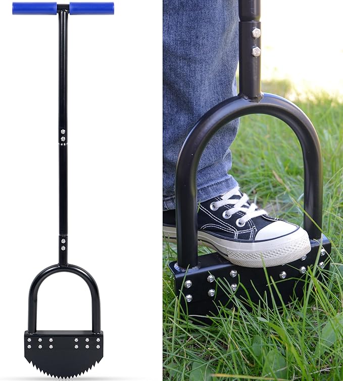 Edger Lawn Tool 41in Border Edger with Spring Steel Blade Long Rubber Handle Wide Footplate Rustproof Manganese Steel Half Moon Edger for Garden Maintenance