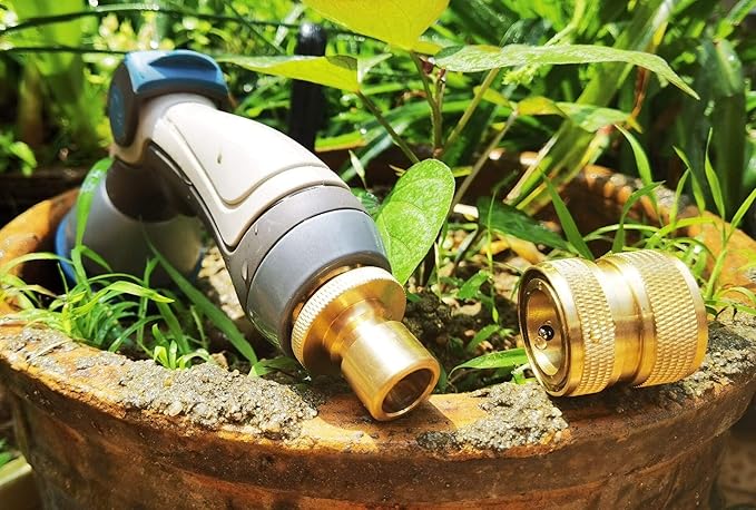 PLG Brass Garden Hose Quick Connect Fittings 3/4 Inch - Leak-Proof for Nozzles, Watering & Car Washing, 4 Pack