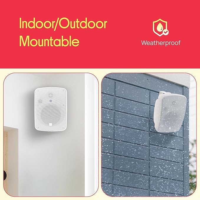 Pyle Outdoor Bluetooth Wireless Speaker System-2-way Active/Passive Pair - 6.5in, 800Watt Peak Power,Weatherproof,Wall/Ceiling Mounted Speakers w/ Metal Grill, Universal Mount, Indoor/Outdoor-White