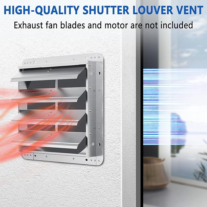 16 Inch Galvanized Shutter Exhaust Louver Vent, Automatic Gravity Shutter Louver Vent for Home Attics, Workshops, Barn, Greenhouse (Motor&Blades are not Included)