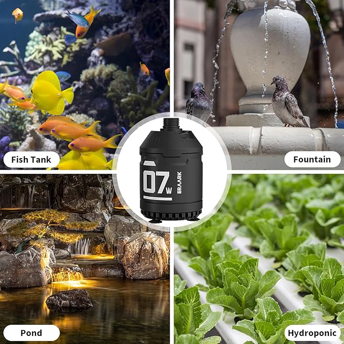 160GPH 7.5W Submersible Water Pump Ultra Quiet Small Fountain Pump for Aquariums, Fish Tank, Pond, Hydroponics