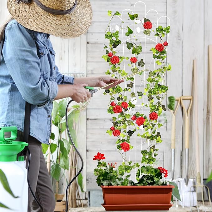 Metal Trapezoidal Garden Trellis for Indoor Plants, Patio Trellis for Climbing Plants Outdoor, 60-inch Sturdy Removable Plant Stand for Roses, Vegetables, and Flowers in Garden, 4 Pack-White