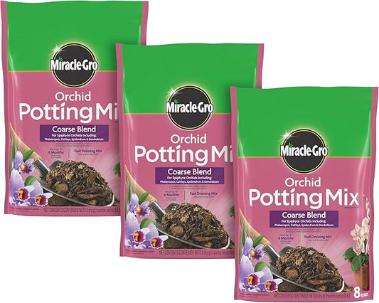 Miracle-Gro Orchid Potting Mix Coarse Blend, For Indoor or Outdoor Container Plants, Feeds for up to 6 Months, 8 qt., 3-Pack
