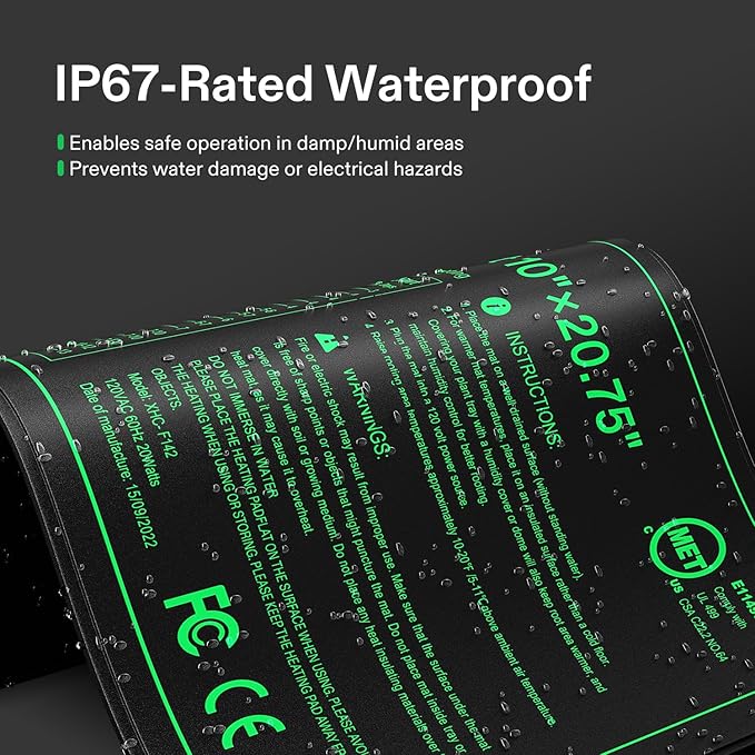 VIVOSUN 10"x20.75" Seedling Heat Mat with Built-in Temperature Controller, UL & MET-Certified Waterproof Plant Heating Pad for Germination, Hydroponics, Brewing, Breeding, and Greenhouses