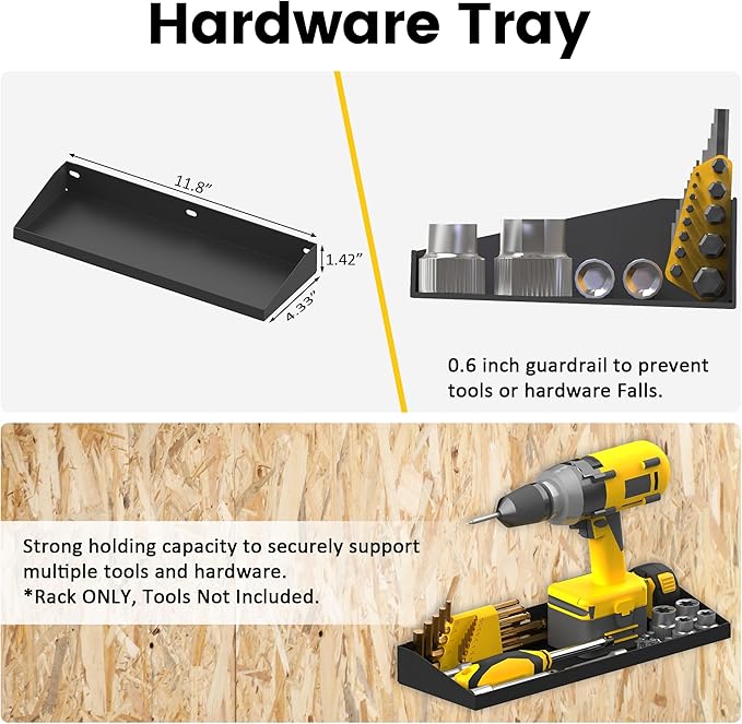 UNITEDPOWER Wall Mount Hand Tool Storage Set, Screwdriver Organizer, Pliers Holder, Hammer Rack, Metal Hardware Tray for Garage Workshop Workbench - 4 Pack