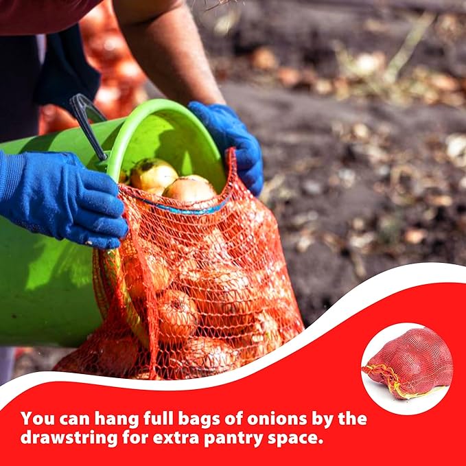 24 Pack 20'' x 14'' Mesh Onion Bags, Reusable Drawstring Fresh Produce Storage Bags for Onions, Vegetables, Potatoes, Citrus, Crawfish Firewood