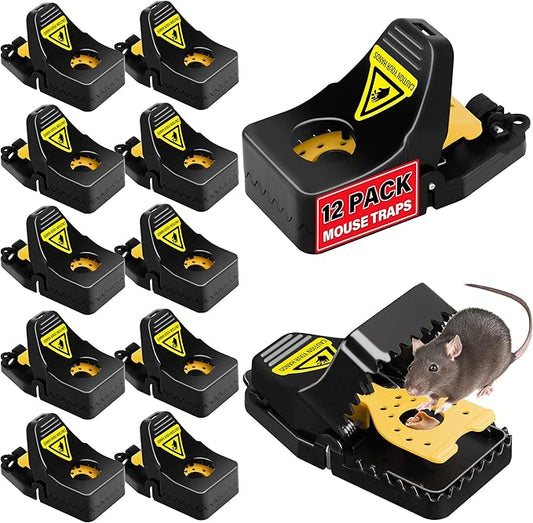 LULUCATCH Mouse Traps 12 Pack, Reusable Mice Trap, Mouse Snap Traps Fast Kill Sanitary Safe Mousetraps for House, Quick-Set Mice Catchers for Home Indoor Outdoor Basement Barn Garage