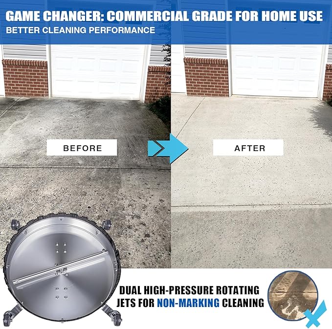 MEKOH Pressure Washer Surface Cleaner 24'', 4500PSI Stainless Steel Surface Cleaner Attachment with Wheels, Power Washer Accessory for Driveway Sidewalk Curb Deck Patio Cleaning, 3/8'' Quick-Connect