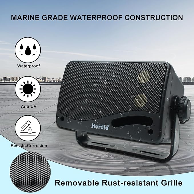 Herdio 3.5 Inch Passive Outdoor Speakers Wired Waterproof, 200W 3 Way Premium Mountable Wall Mount Speakers with Superior Sound, All-Weather Durability, for Patio Marine Boat Garage Indoor(Black Pair)