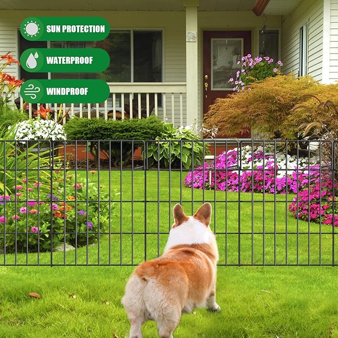 10 Pack Garden Fence Animal Barrier Fencing 1.44 inch Spacing Total 10.8ft (L) x 24in High Rustproof Metal Wire Yard Blocker Dog Fences Border for Outdoor Flower Bed Landscape Fencing Decor Black
