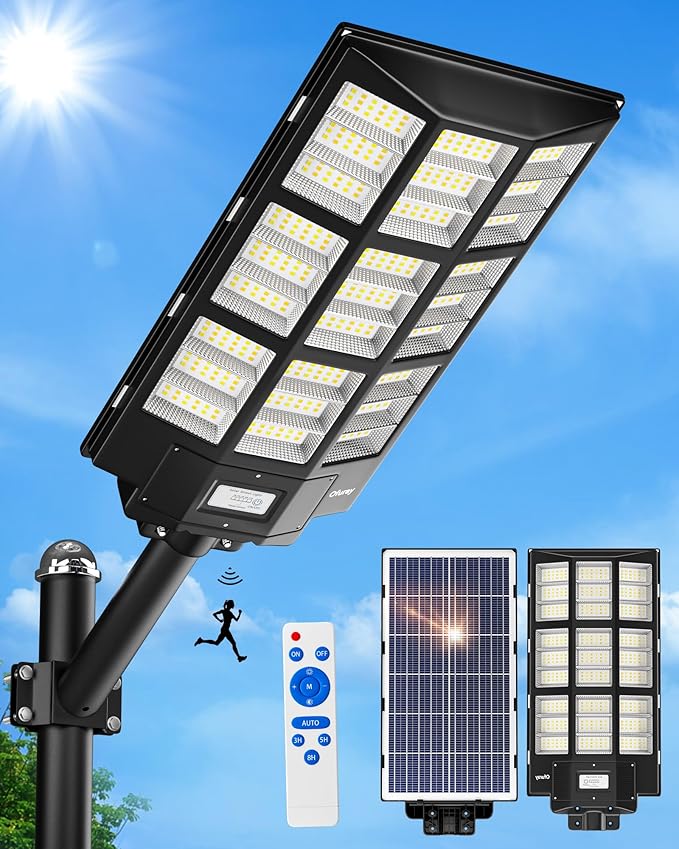 Ofuray Of-7200W Solar Street Light Outdoor-3000K/4000K/6500K Outdoor Security Flood Light,IP67 Solar Parking Lot Lights Commercial Dusk to Dawn with Remote Control for Yard,Residential