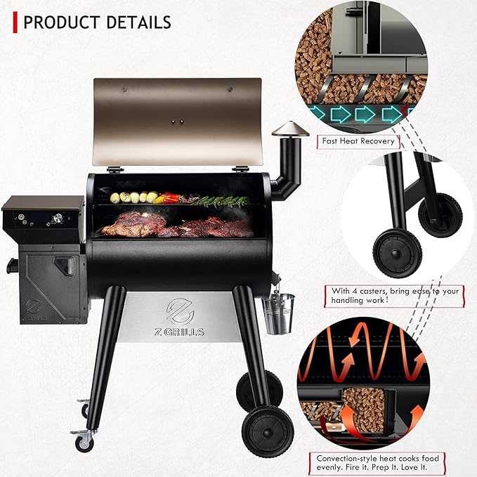 Z GRILLS Upgrade 8 in 1 Wood Pellet Grill & Smoker for Outdoor Cooking, BBQ Grill with PID 2.1 Controller, LCD Screen, 697 sq, Meat Probes, Rain Cover