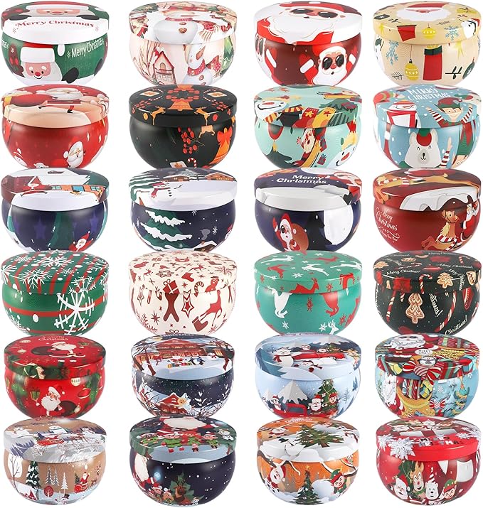 24 Pack Christmas Scented Candles - Natural Soy Wax, Smokeless Clean Burning, Cotton Wick, 2.5oz Mini Jar Candles for Holiday Gifts, Home Decor, Christmas Party Favors