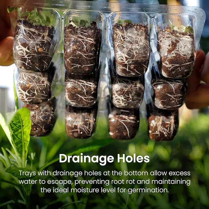 MIXC Seed Starter Kit with Grow Light, Elevated Seedling Tray Kit with Adjustable Humidity Dome and Clear Cell Tray, 12 Full Spectrum Led Beads for Seed Starting Greenhouse, 4 Pack, Black