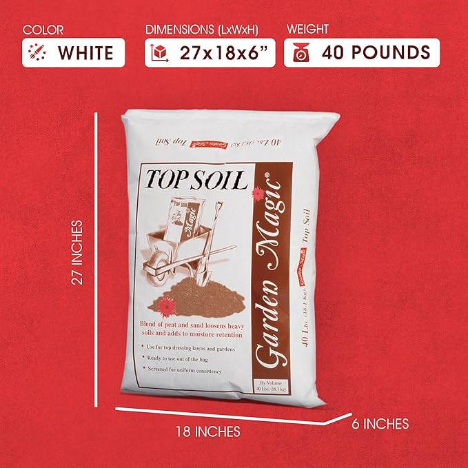 Michigan Peat 40 Pound Bag Garden Magic Organic Planting Potting Top Soil Blend Mix for Indoor and Outdoor Gardening and Landscapes, White, 60 Pack