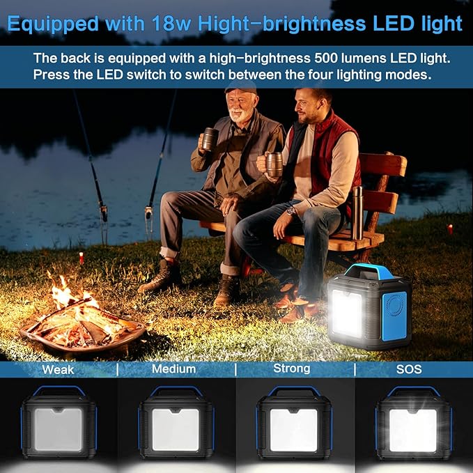 Portable Power Station, 300W 296Wh Solar Generator Quick Charge / 110V AC Outlets/DC Ports and LED Flashlight, Lithium Battery Backup for Home Outdoor Travel Camping Blackout blue