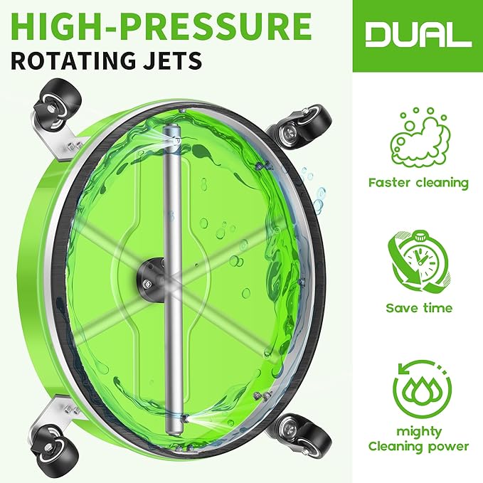 16.5" Pressure Washer Surface Cleaner with 4 Wheels - Coated Green Stainless Steel Surface Cleaner for Pressure Washer Attachment for Concrete, Driveway, Patio, Sidewalk, Deck and Driveways - PWS165