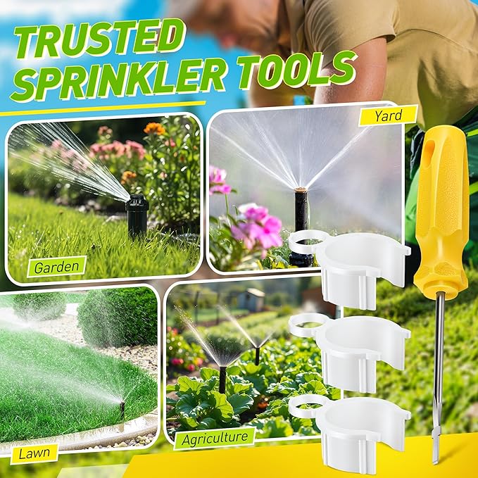 7 Pack Sprinkler Head Tool Kit, Rotor Hold Up Tool Compatible with Hunter 123200sp, Rain Bird Series 5000, Includes 2 Adjustment Screwdriver & 5 Nozzle Insertion Collar for Lawn Irrigation