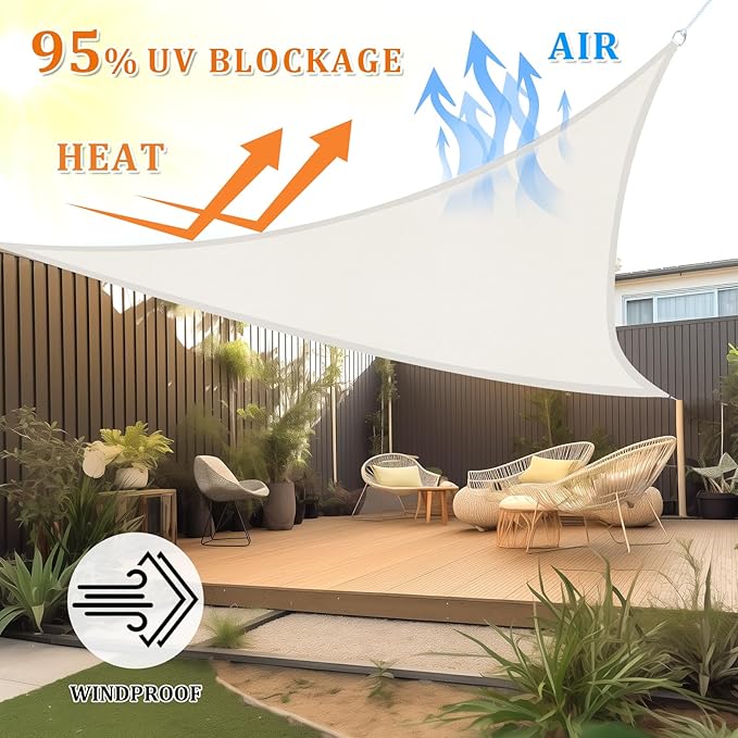 Shade&Beyond Sun Shade Sail Breathable UV Block Outdoor Covering Cloth for Backyard, Pool, 5'X5'X5', Cream (Customized Available)