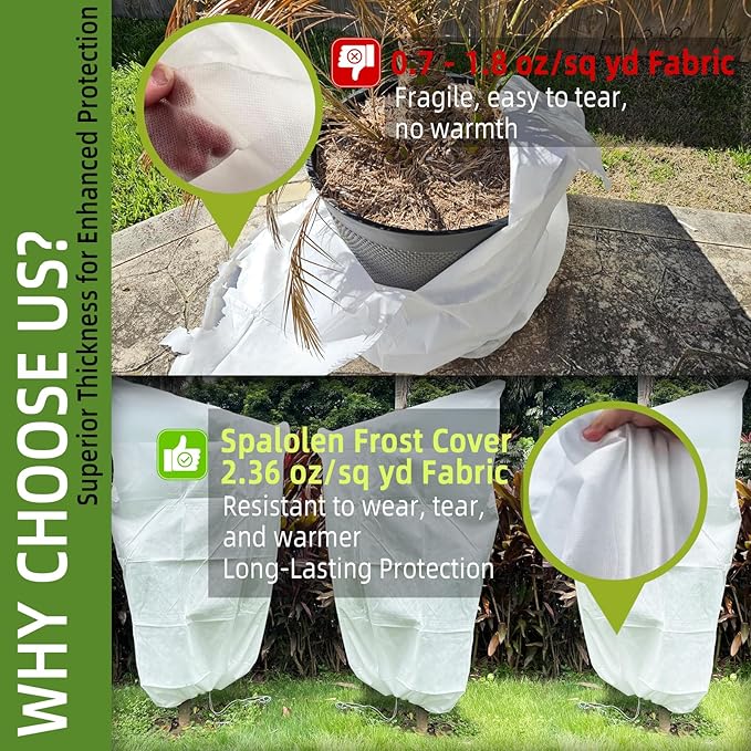 2 Pack Plant Covers Freeze Protection, 40"W x 45"H Winter Frost Blanket 2.36 oz/yd² Fabric Frost Cloth Tree Covers Shrub Jacket Bag with Zipper & Drawstring for Plants Fruit Tree Shrub Potted - White