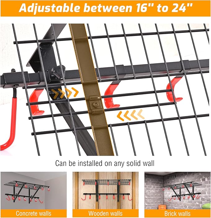 PLKOW Garage Wall Shelving 4-Pack Includes Bike Hooks, Sturdy Adjustable Garage Shelving Wall Mount Wall Organizer (Black, 4-Pack)