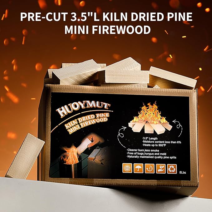 Mini Fire Stick Wood,3.5" Lengths Kiln Dried Pine Small Firewood,Barkless Kindling Fire Logs,Fire Pit Accessories Great for Tabletop Fire Pit,Fireplace,Mini Mesa Wood,12 Lbs