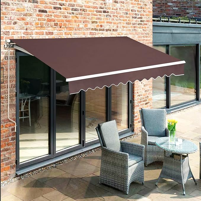 MCombo 9.9 x 7.8 Feet Manual Retractable Patio Door Window Awning Sunshade Shelter Outdoor Canopy, 0810 (Coffee Brown, 9.9'(L) x 7.8'(W))