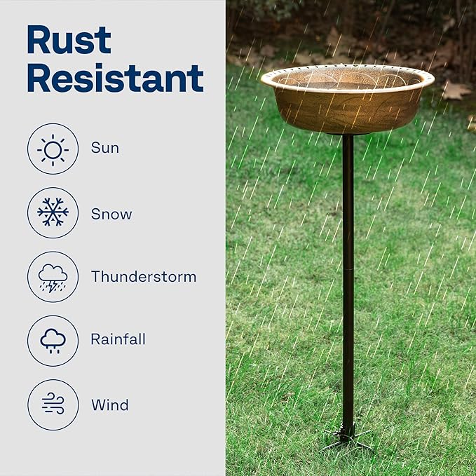 VIVOHOME Polyresin Bird Bath Bowl with Metal Stake, 29 Inch Height Outdoor Freestanding Birdfeeder, Capacity 1.4 Gallons, 5-Pronged Base, Copper
