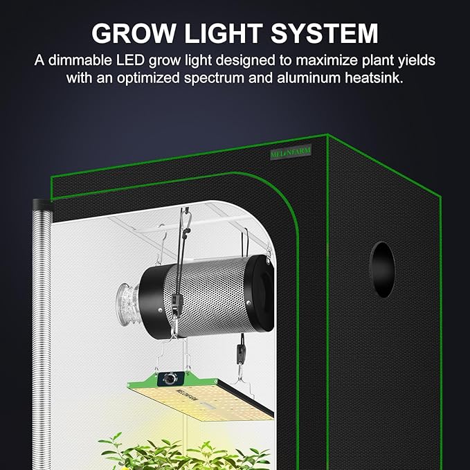 MELONFARM Grow Tent Complete Setup 2x2, 70W Full Spectrum LED Grow Light & 24"x24"x48" Grow Tent Bundle, 4" Efficient Airflow Ventilation System with Soundproof Duct Connector
