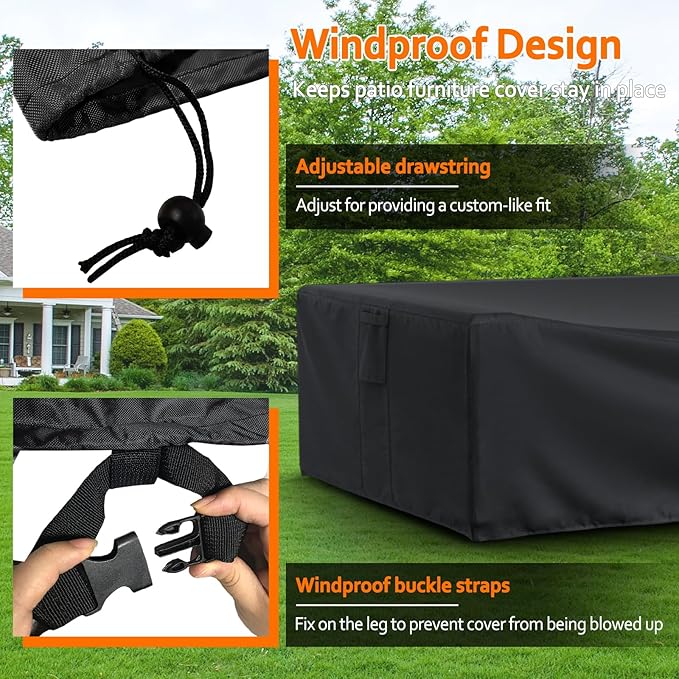 STARTWO Patio Furniture Covers Waterprpoof, Tear Resistant Rectangular Outdoor Furniture Set Cover for Table Chairs and Sectional Sofa, 111"L x 74"W x 28"H