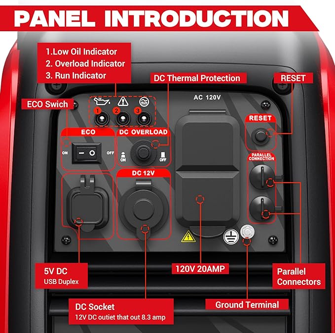 2550-Watt Portable Inverter Generator for Home Use, 1.06Gallon Large Fuel Tank Up to 10 Hours Use, 120V Gas Powered Generator Super Quiet - EPA Compliant-Red
