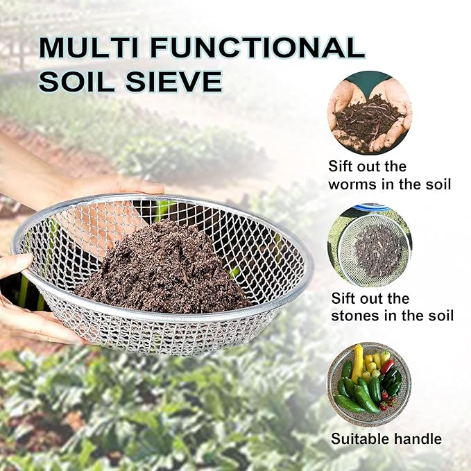 1/8 Inch Soil Sifter for Gardening, Rock Sifter for 5gallon,Compost Sifter Dirt Sifter,Captures Dirt Rocks Sawdust