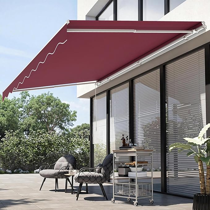 MCombo 11.5x9.5 Feet Manual Retractable Patio Door Window Awning Sunshade Shelter Outdoor Canopy,1210 (Burgundy, 11.5'(L) x 9.5'(W))