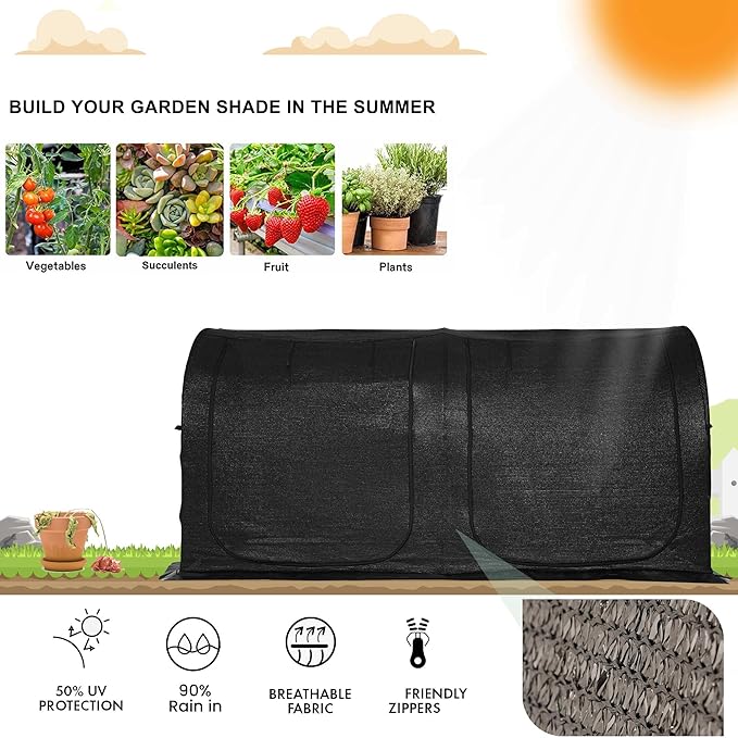 Large Tunnel 8.2'x4' Sunshade Cloth Gardening Net,Easy Set up 4FT Tall Crops Shade Cover, UV Resistant Plant 80% Sunblock Net for Vegetables,Fruits and Mini Flower Pot with Stakes and Carry