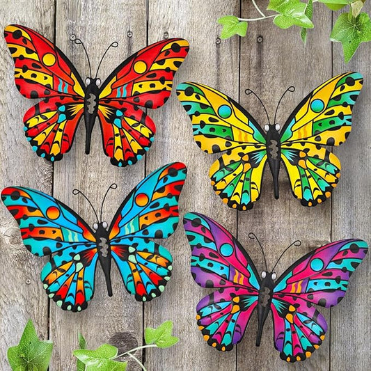 Metal Butterfly Wall Decor - 9.6" Outdoor Fence Wall Art Decor, Hanging for Garden Yard Living Room Bedroom Patio Balcony,Gift for Family Friends(4 Pack)