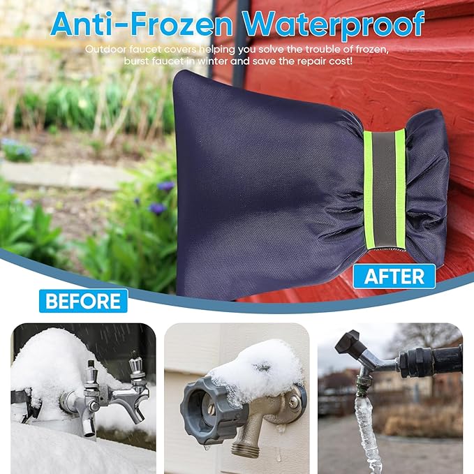 2Pack Outdoor Faucet Covers for Winter - Pro 6.7"W x 8.3"H Outdoor Water Faucet Covers Socks for Winter Freeze Protection Pipe Insulation Reusable Waterproof Insulated Spigot backflow Cover,Blue