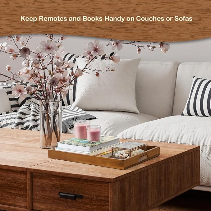 17 Inch Acacia Wood Serving Tray with Handles, Large Wooden Tray for Ottoman, Breakfast in Bed, Coffee Table, Dinner, Perfect for Living Room Bedroom Entryway and Kitchen