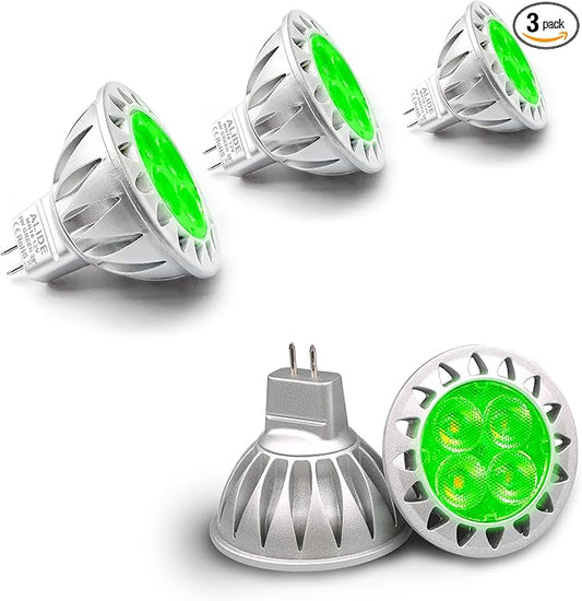 ALIDE Green MR16 GU5.3 Led Bulbs 5W,20W 35W 50W Halogen Equivalent,12V Low Voltage MR16 Led Green Bulb Spotlights for Outdoor Landscape Yard Garden Tree Pool Holiday Christmas Lighting,38 Deg,3 Pack