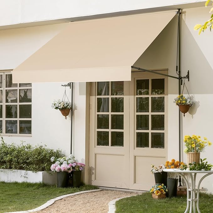 HOMEDEMO Manual Retractable Awning 138" W x 118" H,Side Bar 47-59in Patio Awning Retractable Outdoor Sunshade Shelter Height Adjustable Sunsetter Retractable Awning UV Protection for Backyard Garden