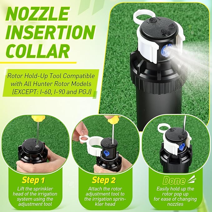 7 Pack Sprinkler Head Tool Kit, Rotor Hold Up Tool Compatible with Hunter 123200sp, Rain Bird Series 5000, Includes 2 Adjustment Screwdriver & 5 Nozzle Insertion Collar for Lawn Irrigation