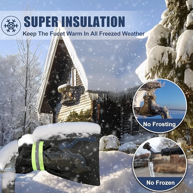 2Pack Outdoor Faucet Covers for Winter Freeze Protection, 8.5″x5.9″x1.9″ Thicker Hose Bib Insulation Cover Waterproof & Frost Free Outside Spigot Cover Bags Insulated Covers with Reflective Strips