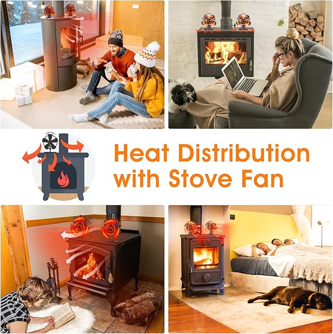Wood Stove Fan, Fireplace Fan for Wood Burning Stove, Heat Powered fan, Wood Stove Accessories, Quiet Operation Circulating Warm Air, (Include Magnetic Thermometer) (5-Blade)