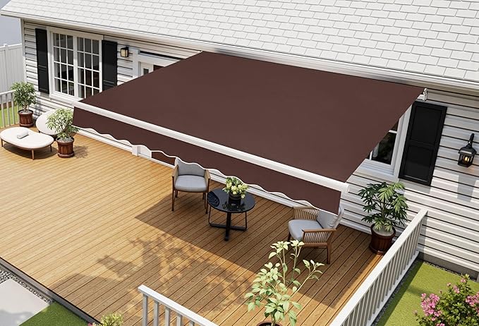 MCombo 11.5x9.5 Feet Manual Retractable Patio Door Window Awning Sunshade Shelter Outdoor Canopy, 1210 (Coffee Brown, 11.5'(L) x 9.5'(W))