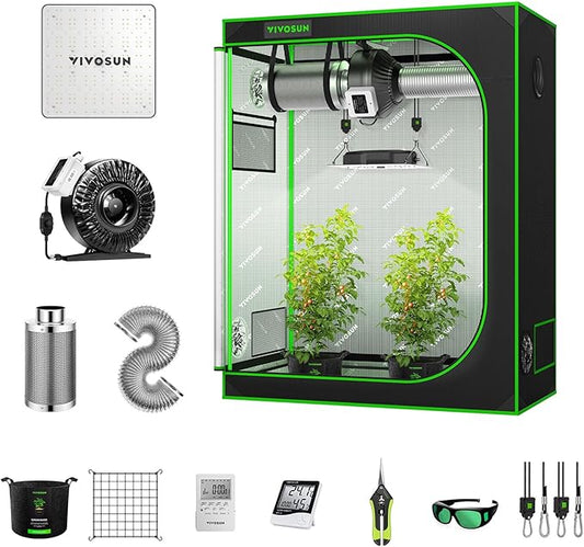 VIVOSUN GIY 4x2 Grow Tent Complete System, 4 x 2 ft. Grow Tent Kit Complete with VS1000 Led Grow Light, 4 Inch 203 CFM Inline Fan, Carbon Filter and 8 ft. Ducting Combo, 48" x 24" x 60"