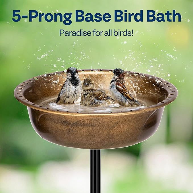 VIVOHOME Polyresin Bird Bath Bowl with Metal Stake, 29 Inch Height Outdoor Freestanding Birdfeeder, Capacity 1.4 Gallons, 5-Pronged Base, Copper
