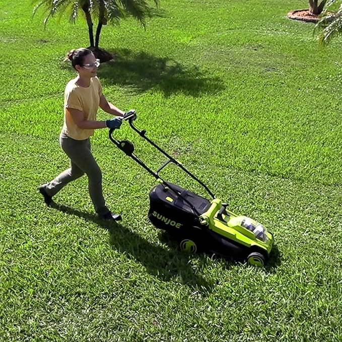 Sun Joe 24 Volt 17 Inch Mulching Walk Behind Lawn Mower with 11 Gallon Grass Catcher, 6 Position Height Adjustment, Battery and Charger, 24V-X2-17LM