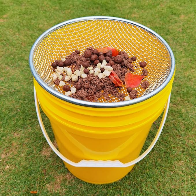 2PCS YUEBM Gardening Sand Soil Compost Sifter Perfect for 5 Gallon Bucket, 1/4 Inch Mesh, 1/8 Inch Mesh