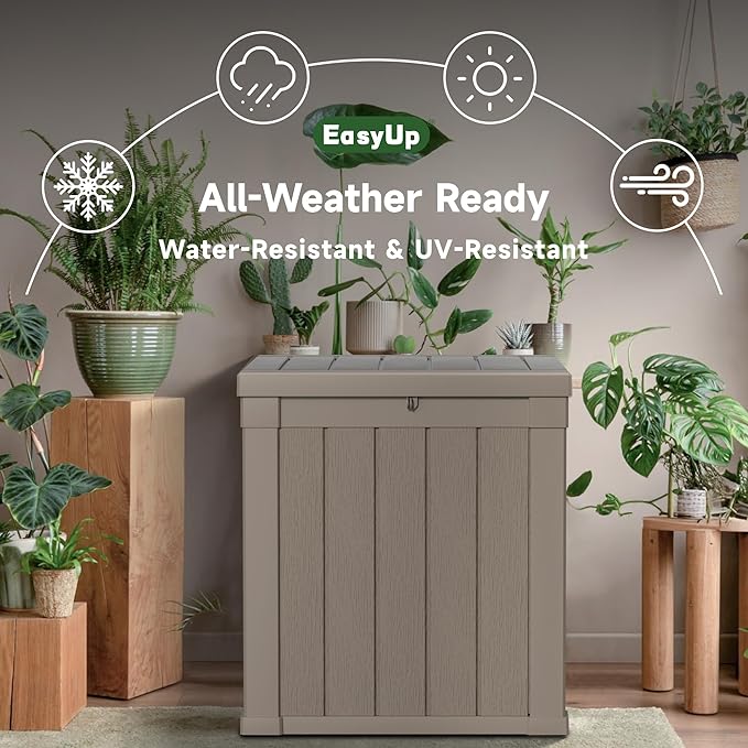 50 Gallon Outdoor Storage Box, Resin Waterproof UV-Resistant Deck Box, Reinforced Stability for Patio, Garden, and Poolside, Striped Gray