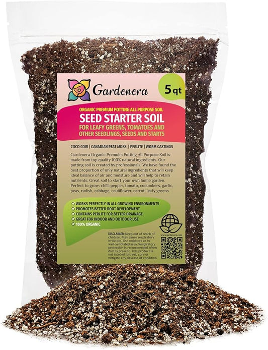 Premium Organic Seed Starter Soil - 5 Quart - All-Purpose Organic Potting Soil for Happy Seedlings and Plants by Gardenera